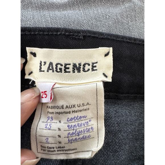 L'Agence Margot High Rise Skinny Jeans Black Gold Trim Size 25 - Picture 5 of 7